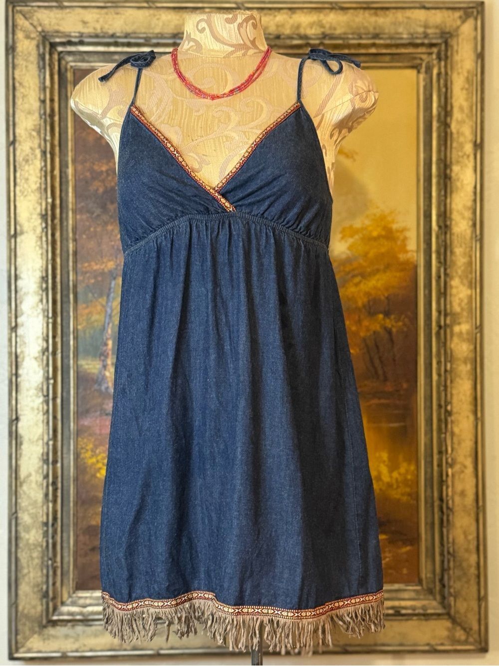 LA VIE dollhouse BOHEME Boho Y2K Vintage suede fringe babydoll dress - xs